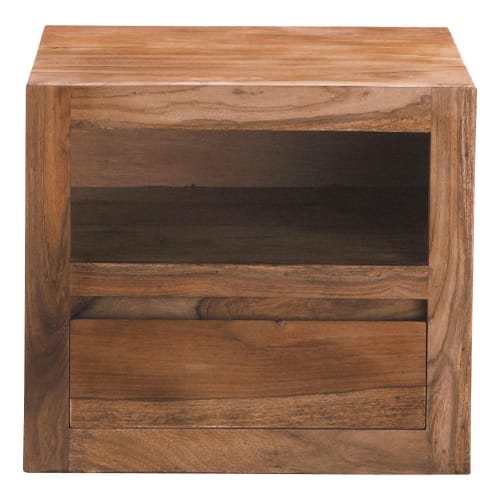 Solid Sheesham Wood Bedside Table with Drawer