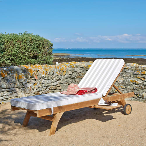 solid teak garden sun lounger on wheels