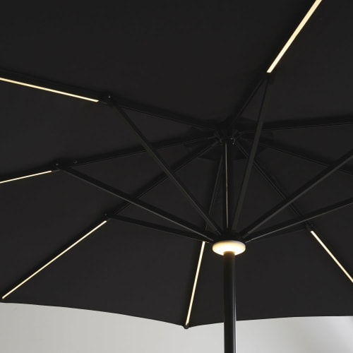 Sonnenschirm mit LED-Leuchten aus anthrazitgrauem Segeltuch Luciole