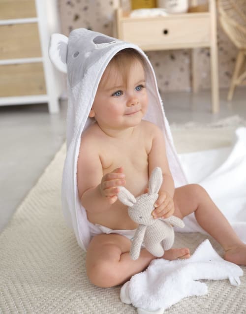 Sortie De Bain Bebe En Coton Blanc Et Gris 100x100 Koala Maisons Du Monde