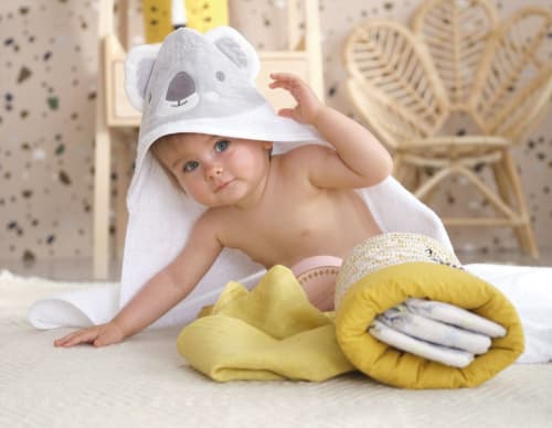 Sortie De Bain Bebe En Coton Blanc Et Gris 100x100 Koala Maisons Du Monde