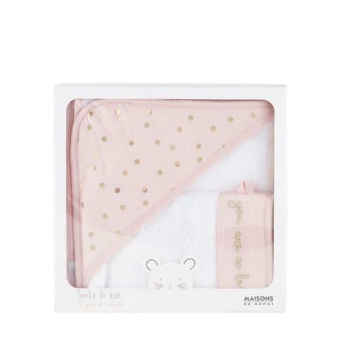 Sortie De Bain Bebe En Coton Rose Motifs A Pois Dores Lou Maisons Du Monde