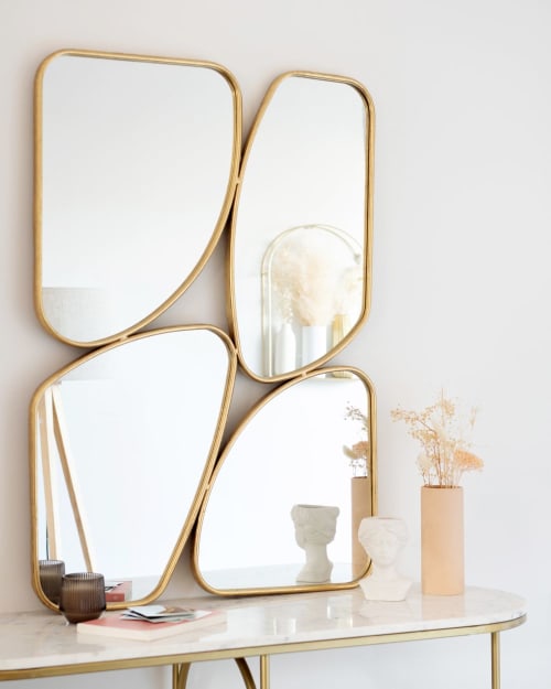 Specchi ovoidali in metallo dorato e foglia d'oro 70x100