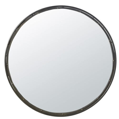 Specchio rotondo in metallo nero, 120 cm