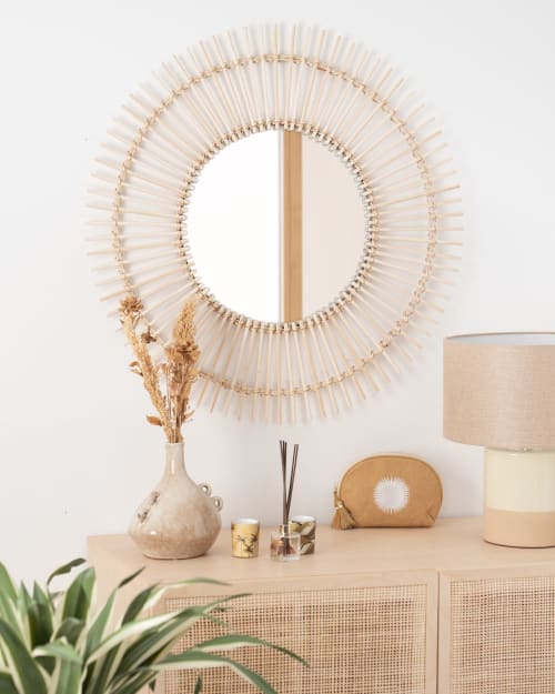 Dekoration Wandspiegel und Barock Spiegel | Spiegel aus Bambus, beige, D75cm - VT30536