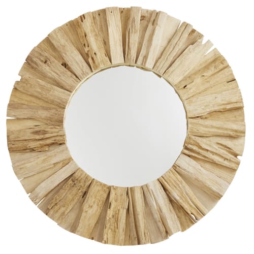 Spiegel aus beigefarbenem Recycling-Akazienholz, D96cm
