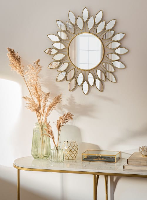 Dekoration Wandspiegel und Barock Spiegel | Spiegel aus goldfarbenem Metall, D60cm - HB88130