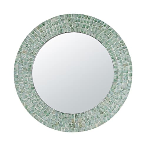 Dekoration Wandspiegel und Barock Spiegel | Spiegel aus grünem Perlmutt, D90cm - XZ64946