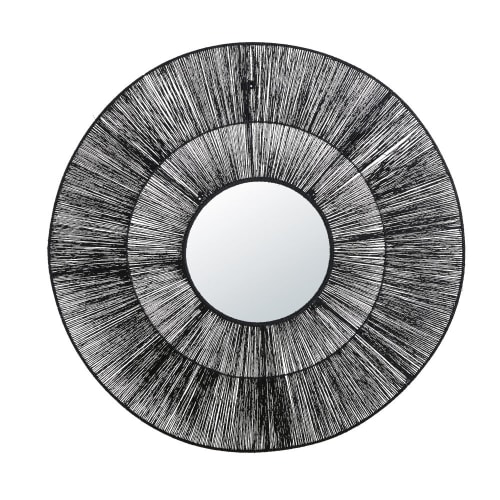 Dekoration Wandspiegel und Barock Spiegel | Spiegel aus Rattan und Pflanzenfaser, schwarz, D110cm - DH04296