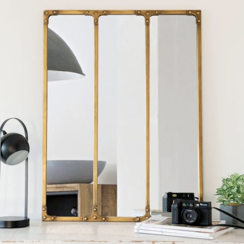 Dekoration Wandspiegel und Barock Spiegel | Spiegel im Industrial-Stil aus goldfarbenem Metall, 60x80cm - CX92742