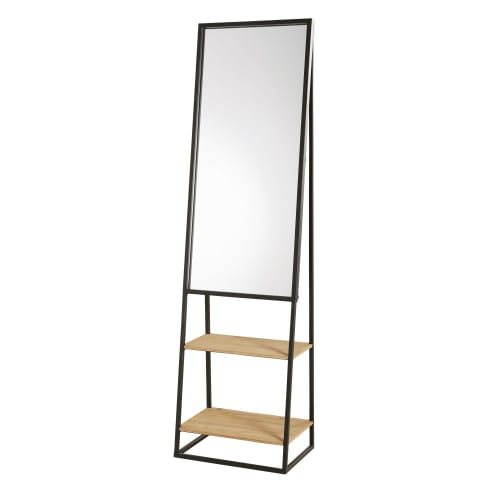 Dekoration Wandspiegel und Barock Spiegel | Spiegel mit Ablageflächen aus schwarzem Metall und Tannenholz 45x161 - AI70117