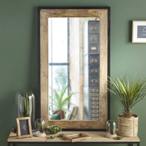 Spiegel mit Rahmen aus Mangoholz und schwarzem Metall 70x120