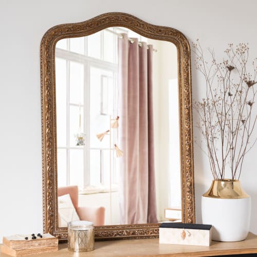 Dekoration Wandspiegel und Barock Spiegel | Spiegel mit Rahmen aus matt-goldenem Paulownienholz 65x95 - QT23782
