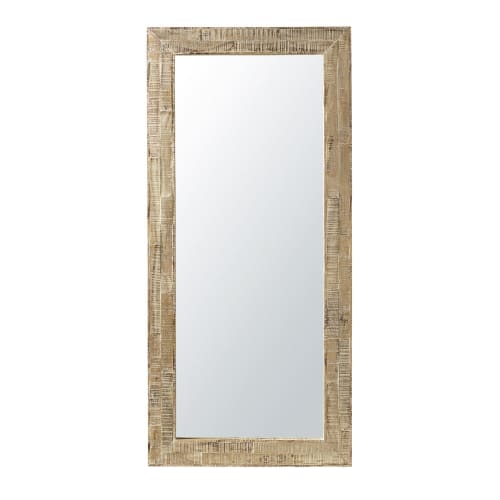 Dekoration Wandspiegel und Barock Spiegel | Spiegel mit Rahmen aus weiß pigmentiertem Sheeshamholz 94x207 - BW29747