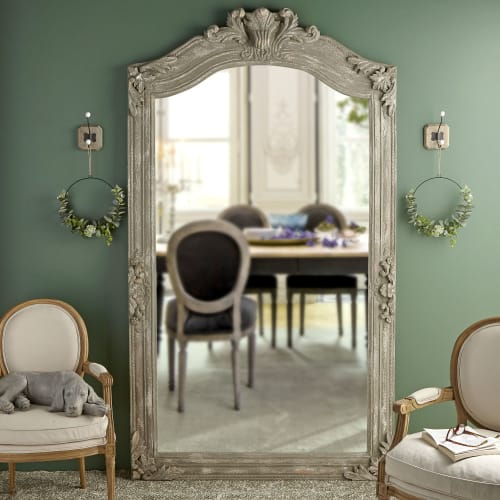 Dekoration Wandspiegel und Barock Spiegel | Spiegel mit Zierrahmen aus grauem Mangoholz 123x220 - AA70541