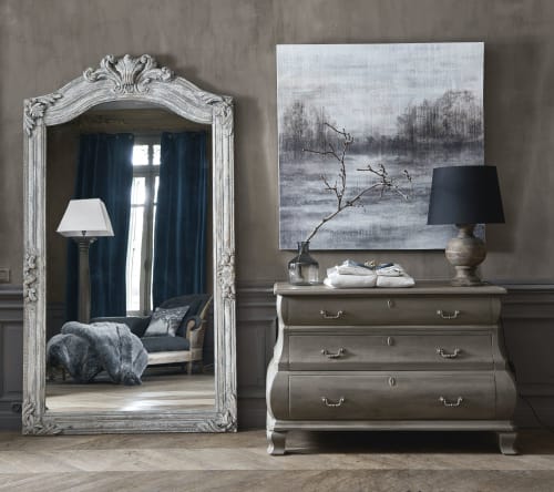 Spiegel mit Zierrahmen aus grauem Mangoholz 123x220