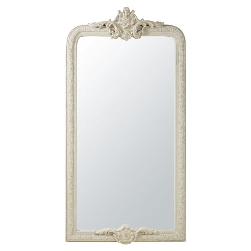 Dekoration Wandspiegel und Barock Spiegel | Spiegel mit Zierrahmen aus grauem Paulownienholz 90x176 - OQ27099