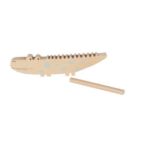 Spielzeugmusikinstrument Krokodil aus Buchenholz, beige und grün