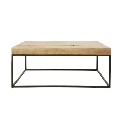 Square Black Metal And Solid Oak Coffee, Solid Wood Black Square Coffee Table