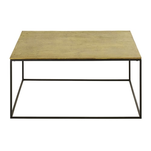 Furniture Coffee tables | Square coffee table in black and brass-coloured metal - JF49248