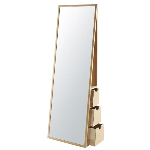 Wonderbaarlijk Staande spiegel met 3 lades van eikenhout 55x165 Aksel | Maisons YP-55