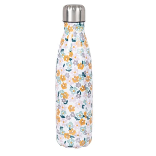 Stainless steel insulated bottle w/ white, pink & blue floral print 0.5L