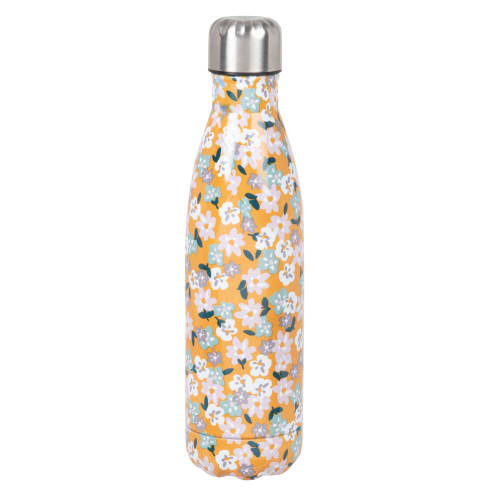 Stainless steel insulated bottle w/ white, yellow & blue floral print 0.5L