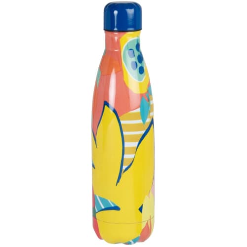 Stainless steel insulated bottle with multicoloured leaf print