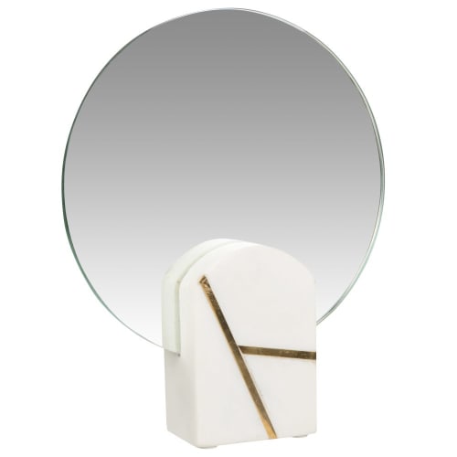 Dekoration Wandspiegel und Barock Spiegel | Standspiegel mit Stützfuß aus Marmor, weiß und goldfarben, 20x29cm - NB81706