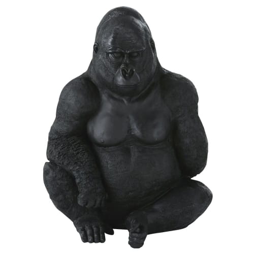 Statua da giardino gorilla seduto nero opaco alt. 83 cm