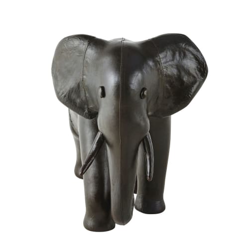 Statue éléphant en cuir de mouton marron H48 ASIA Maisons du Monde