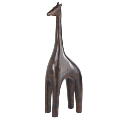 Statuetta giraffa in resina marrone