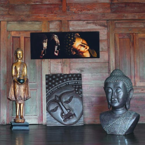 Garten Garten dekorative Objekte | Stehende Buddha-Statue aus Kunstharz, H 142 cm, golden - IQ30474