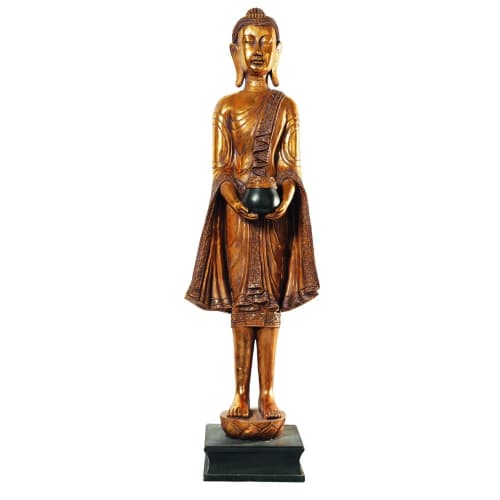Garten Garten dekorative Objekte | Stehende Buddha-Statue aus Kunstharz, H 142 cm, golden - IQ30474
