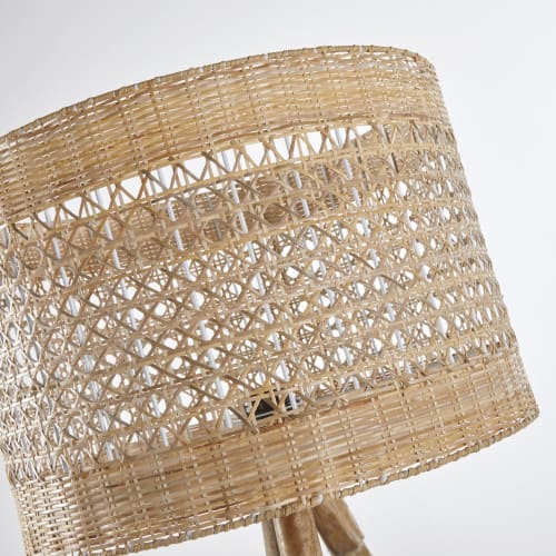 Stehlampe aus Mangoholz mit Lampenschirm aus Rattangeflecht H172 ZHAK