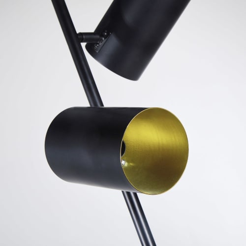 Stehlampe mit 3 Lampenschirmen aus schwarzem Metall und weißem Marmor