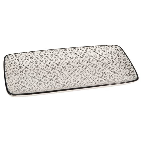 Steingut-Kuchenplatte mit schwarzen und weißen Motiven Chiang Mai