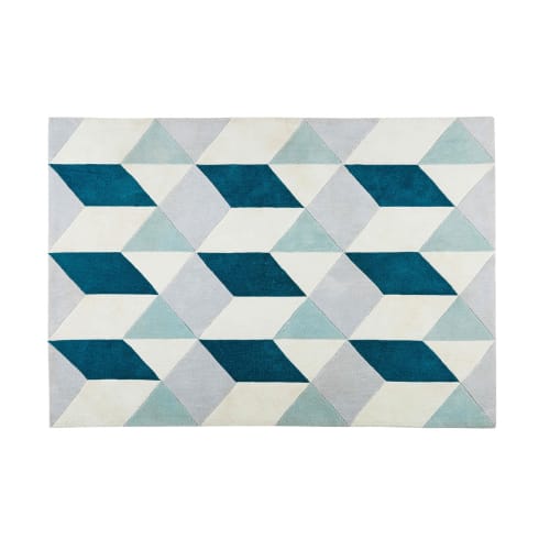 Stoffteppich Mit Blauen Und Grauen Grafischen Motiven 140x200