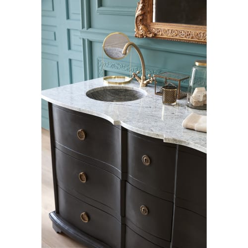 Stone And Black Solid Mango Wood, Wooden Vanity Unit Double Sink