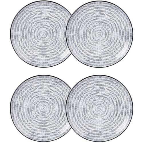 Stoneware Dessert Plate with Blue Line Print - Set of 4