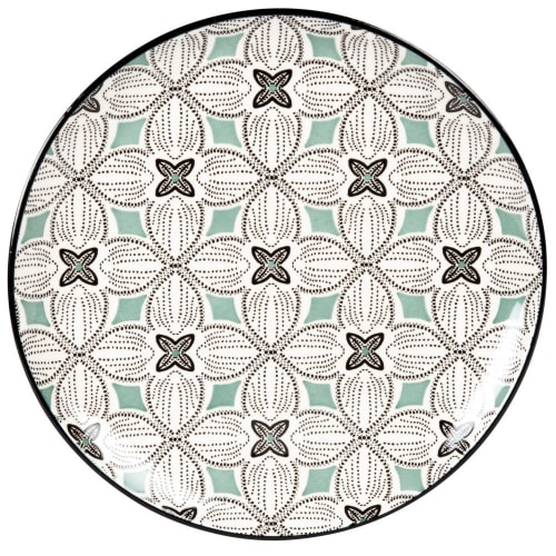 Tableware Dinner plates & dining sets | Stoneware dinner plate with blue-grey, green and white graphic print - ST97624