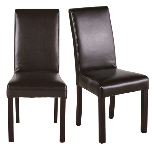 Stühle aus Textil beschichtet mit braunem Lederimitat, Set aus 2