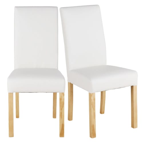 Stühle aus Textil beschichtet mit weißem Lederimitat, Set aus 2