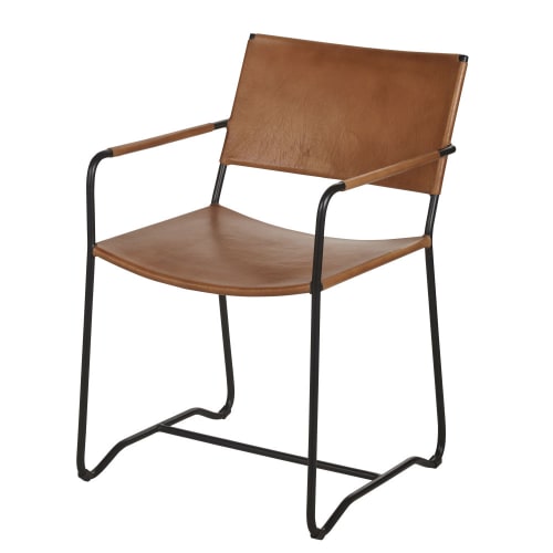 Möbel Stühle und Esszimmerstühle | Stuhl aus braunem Leder und schwarzem Metall - VF05944