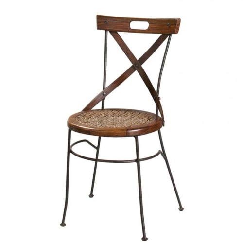 Stuhl aus Mangoholz und Schmiedeeisen mit gekreuzter Rückenlehne