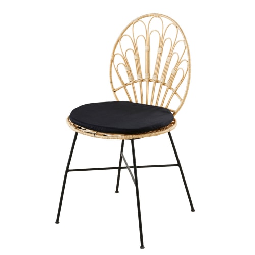 Stuhl aus Rattan und schwarzem Metall
