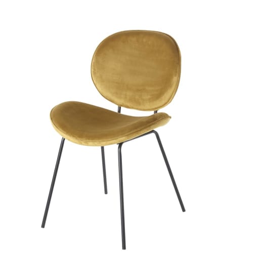 Möbel Stühle und Esszimmerstühle | Stuhl aus schwarzem Metall mit ockerfarbenem Samtbezug - RB88889