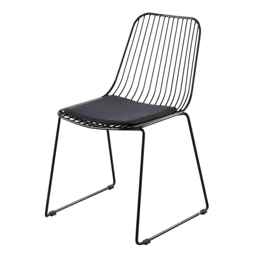 Stuhl aus schwarzem Metall mit schwarzem Baumwollbezug