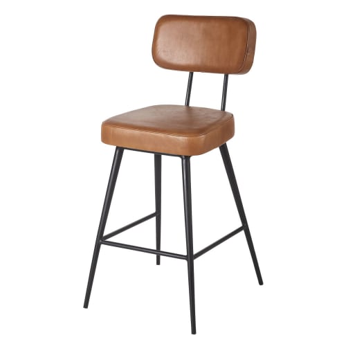 Möbel Barhocker und Barstühle | Stuhl für Mittelinsel aus braunem Ziegenleder und schwarzem Metall - DO13281