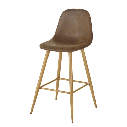 Möbel Barhocker und Barstühle | Stuhl für Mittelinsel im skandinavischen Stil mit braunem Wildlederimitat in gealterter Optik - WC08308